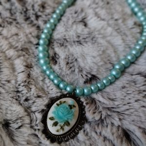 Pastel Blue Vintage Inspired Handmade Beaded Necklace